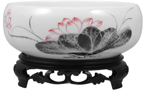 DOITOOL Pot de fleurs hydroponique en céramique avec support, bol de plantation de narcisse, pot de cactus, pot de plantes, pot de lotus, vase bonsaï pour la maison, le bureau, le jardin