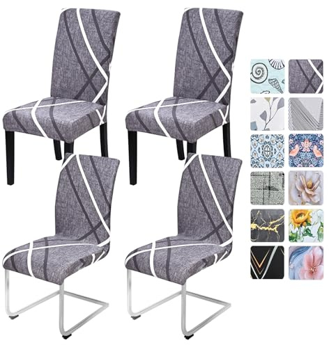 Alishomtll Dining Chair Covers Set of 4 Stretch Chair Slipcovers Swing Chair Elastic Removable Washable Dining Room Chair Covers Protector for Kitchen Banquet Hotel Restaurant (Grey Line, 4pcs)