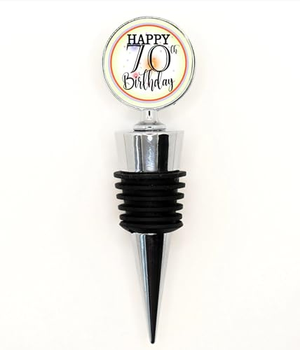 70th Birthday Wine Bottle Stopper, Decorative Chrome Finish, Celebration Gift