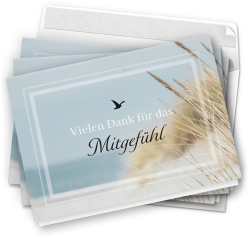 Danksagungskarten Trauer – 10 Klappkarten mit Umschlägen – Motiv: Danke Mitgefühl Meer – Trauerkarten Danksagung mit Text – Dankeskarten Trauer Beerdigung