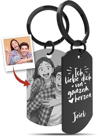 Meinearmbänder Personalierter Comic-Schlüsselanhänger mit individuellem Bild und Namensgravur – Einzigartiges Geschenk für Männer und Frauen – Ideal für Geburtstage, Jubiläen und besondere Anlässe