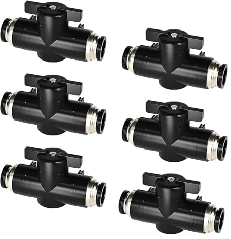 Fleymu 6-teiliges Pneumatik-Steckverbinder-Set Gerade 8mm, Pneumatischem Kugelhahn mit Absperrhahn, Luftdurchfluss-Regelventil | Hohe Härte für Druckluftschläuche & Pneumatiksysteme