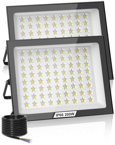 Litglobe LED Strahler Außen 200W 2 Stück,20000LM Superhell LED Scheinwerfer,6500K Kaltweiß Fluter Flutlicht,IP66 Wasserdicht Außenstrahler,Aussenstrahler für Garten,Garage,Sportplatz