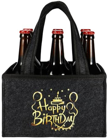Anicy Happy Birthday Männerhandtasche Bier - Geschenke für Männer Geburtstag, Flaschenträger 6 Flaschen, Flaschentasche Filz, Biergeschenk für Herren, Vater, Sohn, Freund, Grau