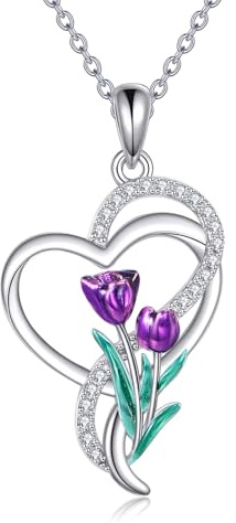 DAYLINLOVE Tulpe Sonnenblumen Kette 925 Sterling Silber Herz Tulpe Sonnenblumen Anhänger Halskette Tulpe Sonnenblumen Schmuck Geschenke für Damen Frauen Mädchen Mutter Blume Liebhaber