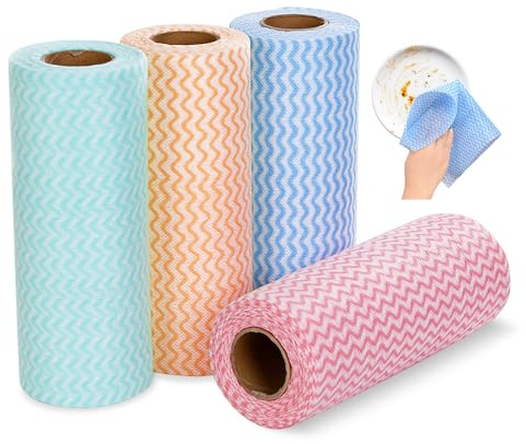 HMCEY 4 Rotolo Panni In Strappabile,Strofinacci Rotolo Panno Pulizia,Stracci Tessuto Non Tessuto,Panni Cucina Multiuso,Straccio Senza Pelucchi,Stracci per Pulizie,Kitchen Cleaning Cloth per Casa Bagno