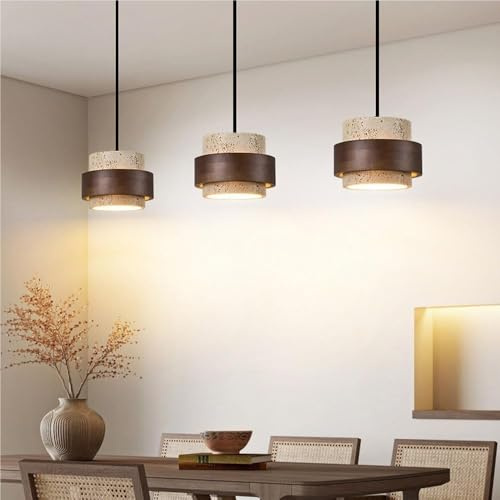 Lampada a Sospensione in Pietra Ale nordica di Piccole Dimensioni, in Legno e Marmo, lampadario Industriale Rustico di metà secolo con Base E27 per Isola Cucina, Tavolo da Pranzo, Camera da Letto