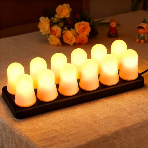 ExKeen 12 Stück Wiederaufladbare LED Teelichter mit Ladestation & Fernbedienung, RGB LED-Kerzen Alternative Teelichter, für Party Zimmer Wohnzimmer Hochzeit Halloween Weihnachten Deko