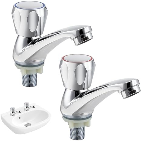2 Pcs Taps for Bathroom Basin, 1 Pair Club Tap, Modern Chrome Basin Taps Pair, Sink Tap for Bathroom, Chrome Lever Sink Faucet Apply Hot and Cold Water, Fit Bath Kitchen, to Smooth Water Control
