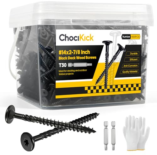 300Pcs #14 x 2-7/8 Lag Screws Black, Structural Wood Screws Star Drive, Heavy-Duty Exterior Construction Screws for Timber, Landscaping & Framing, T30 Bit Included, Rust Resistant