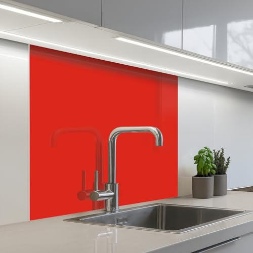 KitchenYeah© Rückwand Küche Rückwandschutz Selbstklebend Spritzschutz | 80x80 cm - Küchenrückwand Küchenfront Küchen Selbstklebende Küchenrückwände Rot - Farbe - Einfarbig