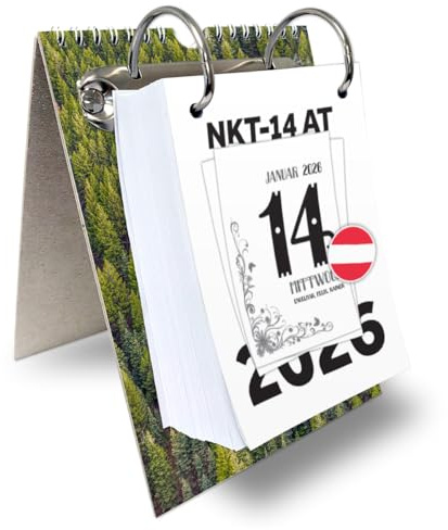 KALVOS Österreichischer Kalender 2026, Tischkalender, Wandkalender, Abreisskalender, 365 tage, Tagesabreißkalender, Kalendarium, Minimalistisch Tages Kalender mit großen Zahlen (Einfach)