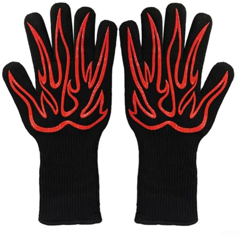 Heat Resistant Gloves 800°C 1472°F Aramid Silicone Cotton Anti-Slip Welding Gloves for Industrial Metalwork BBQ Grilling Baking Cooking, Comfortable Breathable(Red)