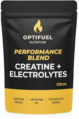 Optifuel Creatine Monohydrate + Electrolytes Powder 300g | 5g Creatine + 1250mg Electrolytes per Serving | Citrus Flavour | Hydration, Strength, Recovery & Muscle Performance | 30 Servings