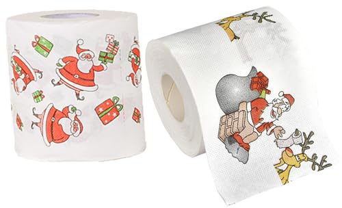 Papier toilette Père Noël | Papier toilette de Noël 2 rouleaux Rouleau de imprimé Père drôle Joyeux en vrac pour décoration salle bain, cadeaux fête