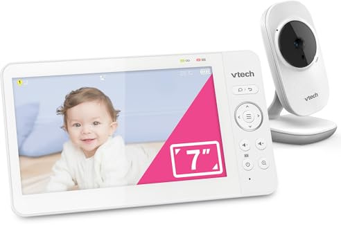 VTech vigilabebés de vídeo con Pantalla LCD en Color de 7, Canciones de Cuna, Sonidos relajantes, conversación bidireccional, Sensor de Temperatura, visión Nocturna, Largo Alcance, sin WiFi: 819 MAX