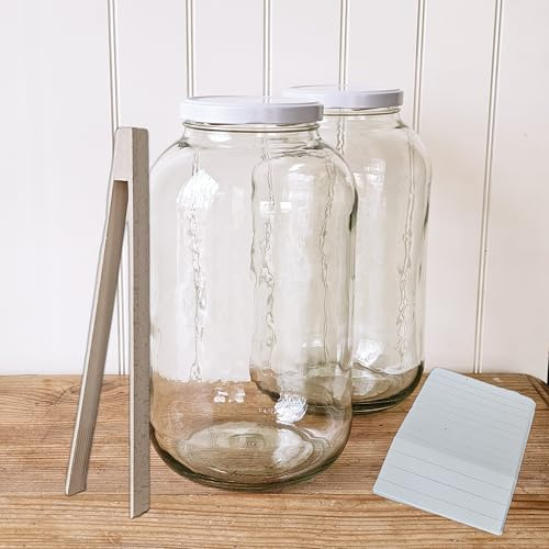 OOPS TOYS XXL Einmachglas 4250 ml mit Schraubdeckel – Vorratsglas mit Etikett & Holz-Zange – Großes Glas zum Einlegen, Fermentieren & Aufbewahren (2 Stk.)