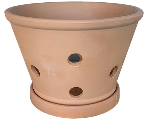 Macetas para orquídeas con agujeros y platillos, macetas de arcilla para orquídeas para trasplantar, macetero para interiores y exteriores que promueve la circulación del aire, maceta de arcilla