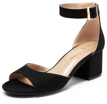 DREAM PAIRS Women Chunky Block Heels Open Toe Ankle Strap Buckle Comfortable Heeled Sandals Wedding Party Dress Shoes,Size 8.5,Black/Suede,CHUNKLE
