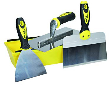 TEC HIT 515314 - Kit de Maçonnerie : 1 Auge, 1 Platoir et 2 Truelles - Jaune/Noir