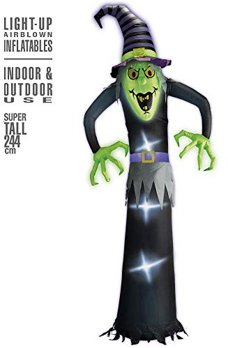 W WIDMANN MILANO Party Fashion - Aufblasbare LED Hexe 244 cm | Selbstaufblasbare Hexe mit LED-Beleuchtung und integriertem Gebläse - Halloween-Dekoration für innen und außen