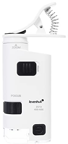 Levenhuk Zeno Cash ZC12 40-60x LED Educational Clip-on Pocket Field Mini Microscope for Kids, Students and Professional Usage, Compatible with iPhone and Android