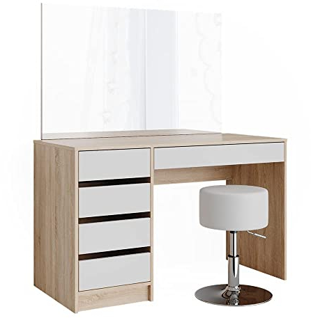 Vicco Schminktisch-Set Weiß/Sonoma Sherry 120x75x55 cm - Schminktisch, 5 Schubladen für unterschiedliche Aufbewahrungsbedürfnisse