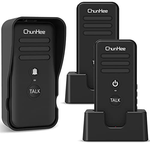 ChunHee Wireless Intercom Doorbell Chime for Home, Two-Way Talk Security System 3000ft/1000m, 2500mAh, 14 Chime, 4 Volume, 1 Doorbell & 2 Intercoms
