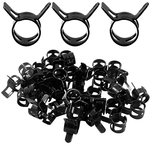 Rierdge 40 Pcs 0.35 Inch ID Spring Band Type Clamps, 9mm Fuel Hose Clamps Fasteners, Black Spring Hose Clip for Fuel Hose Line Water Pipe Air Tube Hose