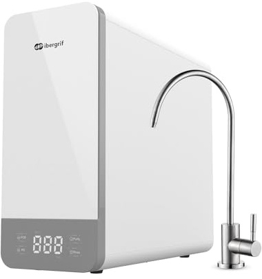 Ibergrif Sistema de Osmosis Inversa Debajo del Fregadero, sin Tanque, Filtración Profunda de 5 Etapas, Reduce TDS, PFAS, Instalación Rápida, Blanco, M91008-600