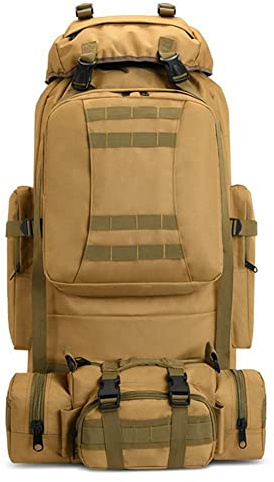 Qiantull Wanderrucksack 80L-Molle Groß Kapazität Trekkingrucksack Outdoor Universal Rucksack Camping Sport Reise Daypack Reiserucksack für Herren Damen Khaki 80L-Molle