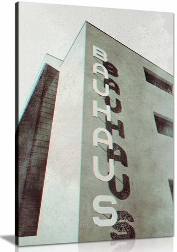 Gerahmter Kunstdruck auf Leinwand, Bauhaus Dessau Architektur im Vintage-Magazin-Stil, Bilder für Wände, Schlafzimmer, Wohnzimmer und Badezimmer, 61 x 41 cm