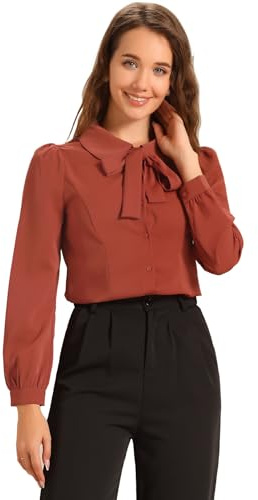 Allegra K Femme Chemisier Col Claudine Nouer Col Boutonné Rouge Brique XL