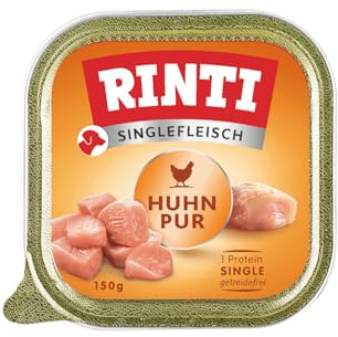 Rinti - Viande Unique | Nourriture Humide pour Chiens sensibles et Adultes avec 100% de Viande de Poulet - Aliment Complet en Bols sans céréales, Glucides et additifs artificiels - 10 x 150 g de