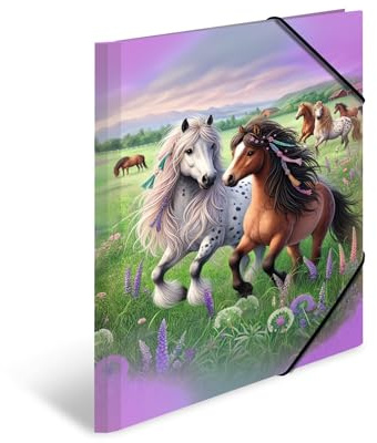 HERMA Sammelmappen A3 Pferdewelt Set, 3 Stück, Eckspanner-Mappen aus Pappe mit Kindergarten Motiv, Gummizug, Innenklappen und Innendruck für Jungen, Mädchen und Kinder
