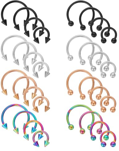 32 Pezzi Piercing al Setto a Ferro di Cavallo 6mm/8mm/10mm/12mm Colorato 16G Anello Chirurgico al Naso per Uomini e Donne Anelli per Piercing alla Cartilagine per Trago Cartilagine Labbro Sopracciglio