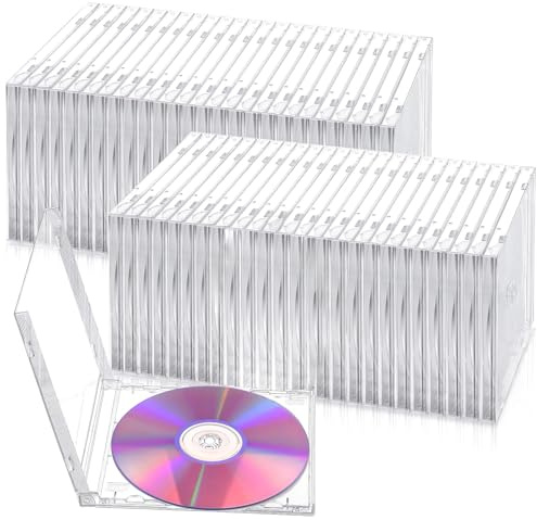 Confezione da 25 custodie vuote per CD da 10,4 mm, in plastica trasparente, per dischi singoli standard, custodie per protezione e sostituzione, custodie vuote per DVD con vassoio assemblato