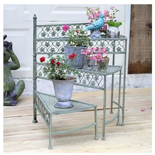 Support de plantes pliable en métal à 3 niveaux en forme d'éventail pour décoration de jardin et balcon