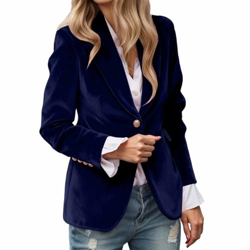 Duohropke - Blazer da donna in velluto, blazer da lavoro, monocromatico, business, giacca da lavoro, con bottoni, sacca, elegante, con revers, giacca, cardigan, abbigliamento da ufficio, cappotto da