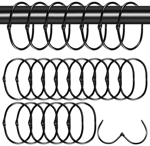 24 Piezas Anillos de Cortina de Metal, Negro Anillas Cortinas, Anillo Ovalado para Barra de Cortina de Ducha, Anillos de Metal para Barra de Ducha, Argollas para Cortinas, Cortinas de Cama y de Ducha