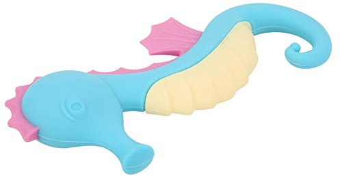 VBESTLIFE Jouet de Dentition Flexible pour bébé, Anneau de Dentition en Silicone Hippocampe pour Bébés de 4 Mois et Plus, Jaune (Carte d'insertion bleue d'emballage anglais)