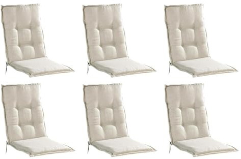 Home4You 6er Set Mittellehner-Stuhlauflagen Creme – Gartenstuhlauflage 108 x 50 x 7 cm – Polyester Gewebe – Umlaufender Stehsaum – Polsterung für Mittellehner – Gefertigt in Deutschland