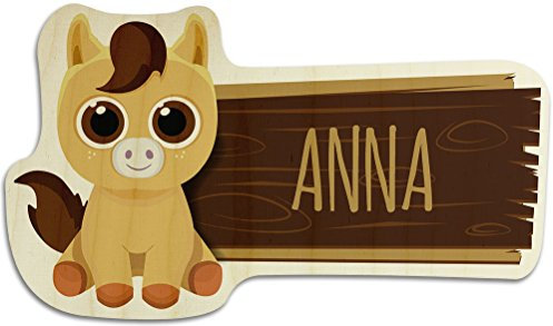 printplanet Türschild aus Holz mit Namen Anna - Motiv Pferd - Namensschild, Holzschild, Kinderzimmer-Schild