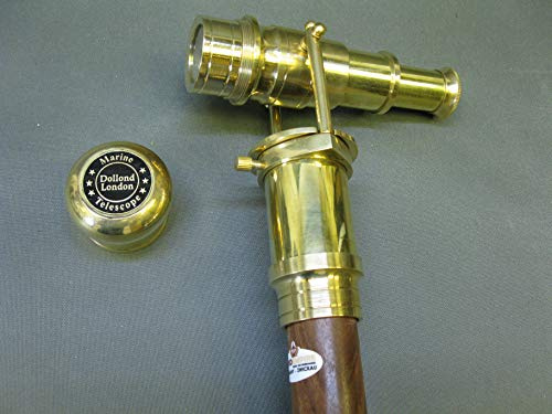 Gehstock Spazierstock Wanderstock Edelholz mit Messing Fernglas Fernrohr Kapitänsstock 98cm M1537