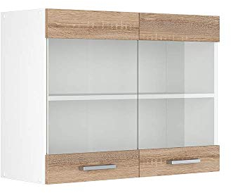 Vicco Küchenglasschrank R-Line, Glashängeschrank, Sonoma/Weiß, 80 cm