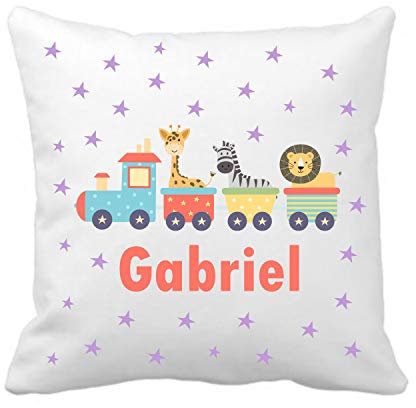 Kembilove Cojín Infantil Personalizado de Tren de Animales – Cojín Guardería Personalizado con el Nombre del Niño – Cojines Ultra Suaves y Cómodos