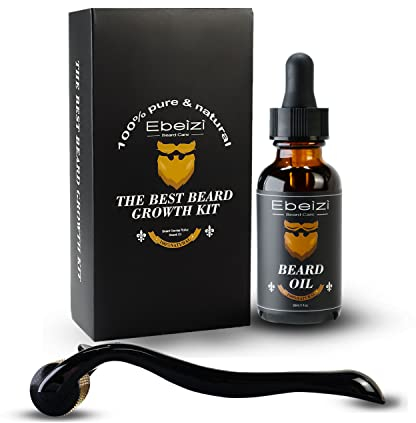 Ebeizi Bartwachstumsset für Männer, Bartroller mit Bartwachstumsöl, stimuliert Patch-Bart und Haarwachstum, 0,5 mm Dermaroller für Männer, erstaunliches Bartwachstumsset
