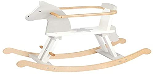 goki 53933 - Schaukelpferd mit Stern Grau/Weiß für Kinder aus Holz Schaukeltier Baby