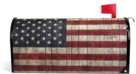 Vdsrup American Flag Mailbox Covers Magnetic Patriotic Memorial Day 4th of July Mailbox Cover Vintage Wood Board Mailbox Wraps Post Letter Box Cover Garden Decorative Oversized 25.5 X 21
