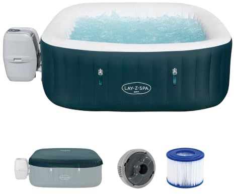 Bestway Lay Z Spa Ibiza AirJet Energiespar-Whirlpool 180x180 cm – aufblasbarer Whirlpool für 6 Personen mit 140 Luftdüsen, EnergySense Isolierung, Frostwächter & Timer – dunkelgrün